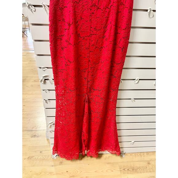 Rachel Zoe Estelle Lace Cut-Out Back Slit Mermaid Maxi Dress Rouge Womens Size 8 - Picture 4 of 11